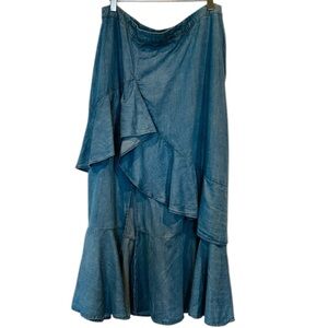 Zara Blue Asymmetrical Tiered Ruffle Maxi Skirt